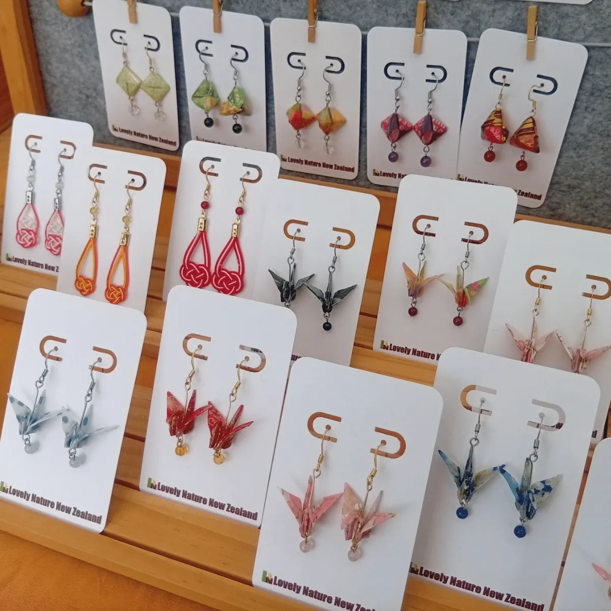 Colourful handmade origami earrings